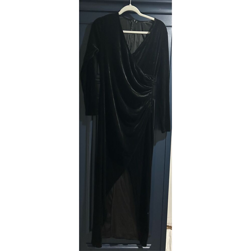 NEW Black V Neck Wrap Velvet Maxi Dress Bridesmaid L